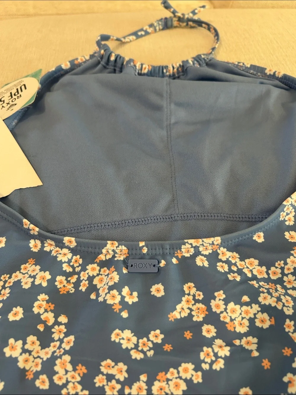 Roxy Big Girls Floral Print Halter One-Piece Swimsuit, Blue Flowers Size 16, NWT